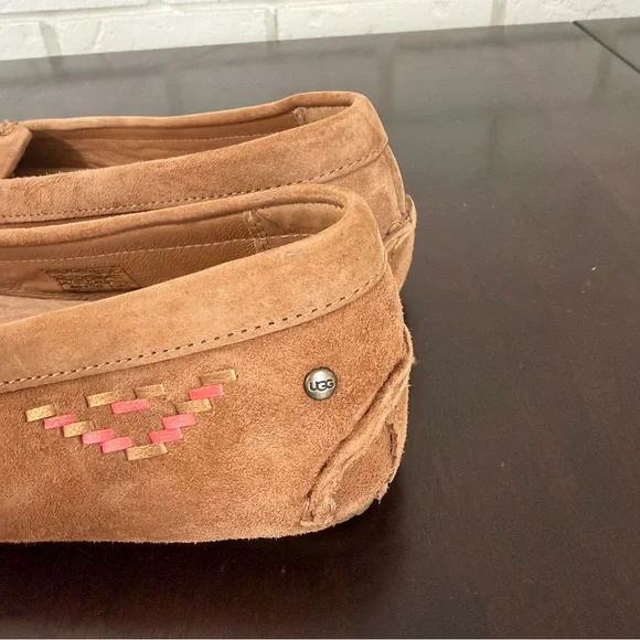 UGG Chestnut Suede Moccasin Flats with Pink Accent - Picture 5 of 8